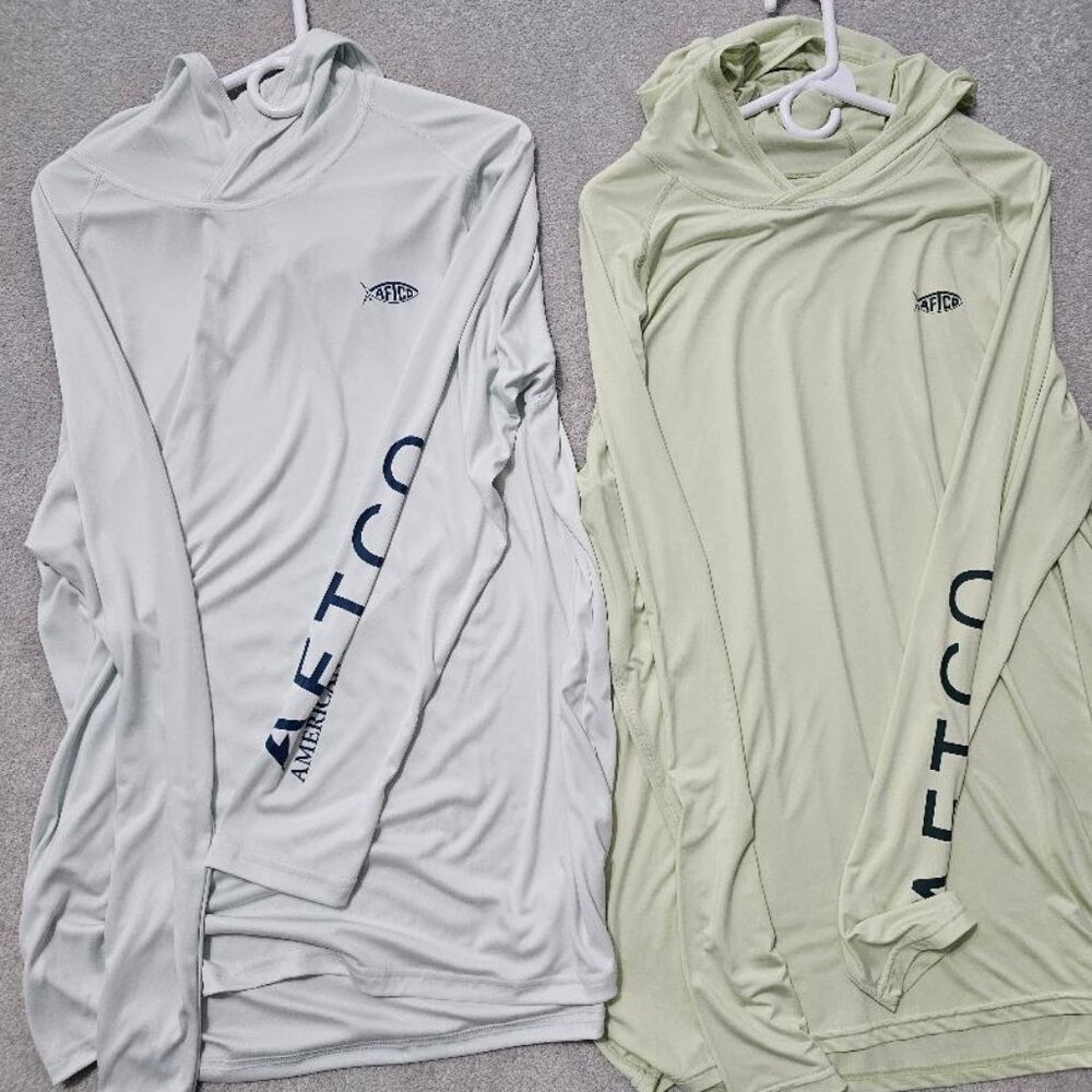 AFTCO Samurai Long Sleeve Sun Shirts Mens XL Hoodie Hooded 2 shirts